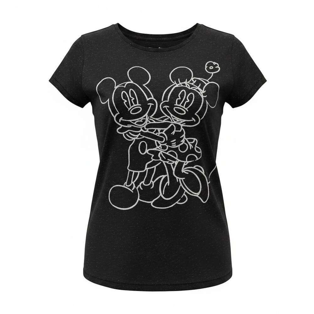 Disney Parks Mickey Minnie Mouse Black Glitter T Shirt Tee Womens Size  LSparkle